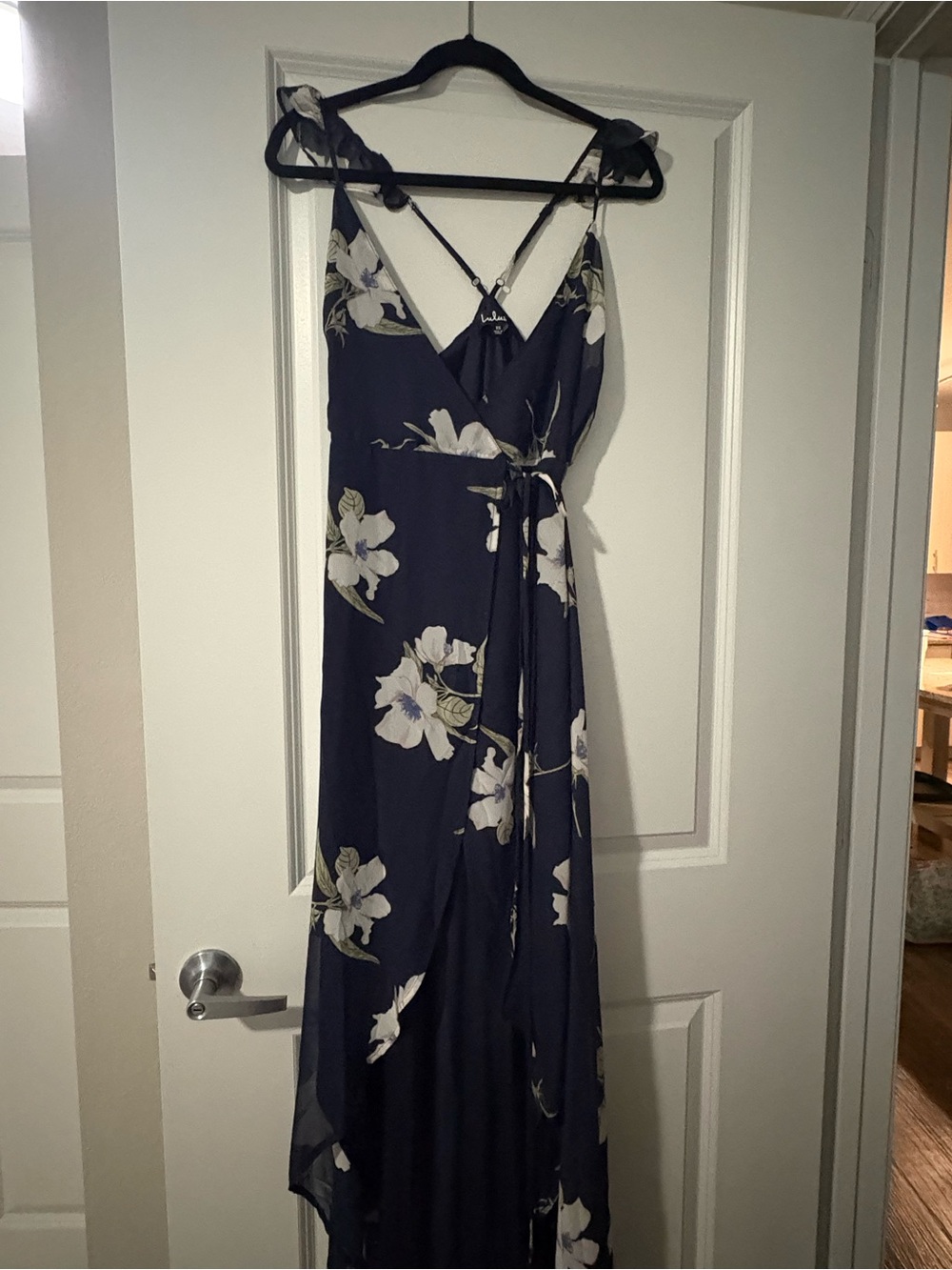 Lulu's Navy Floral Wrap Maxi Dress with White Blooms